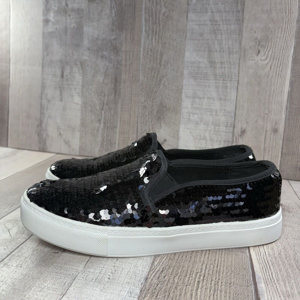 Dirty Laundry Josephine Sequin Women's Size 7 Loafer Slip On Shoe Sneakers Black